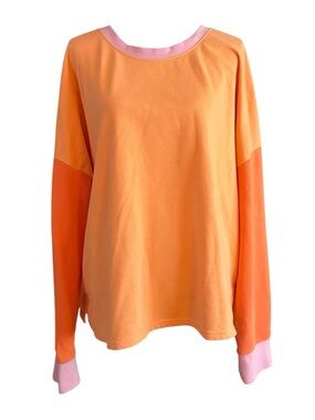 Club Social Women's  Pullover Sweatshirt in Peach & Pink Trim